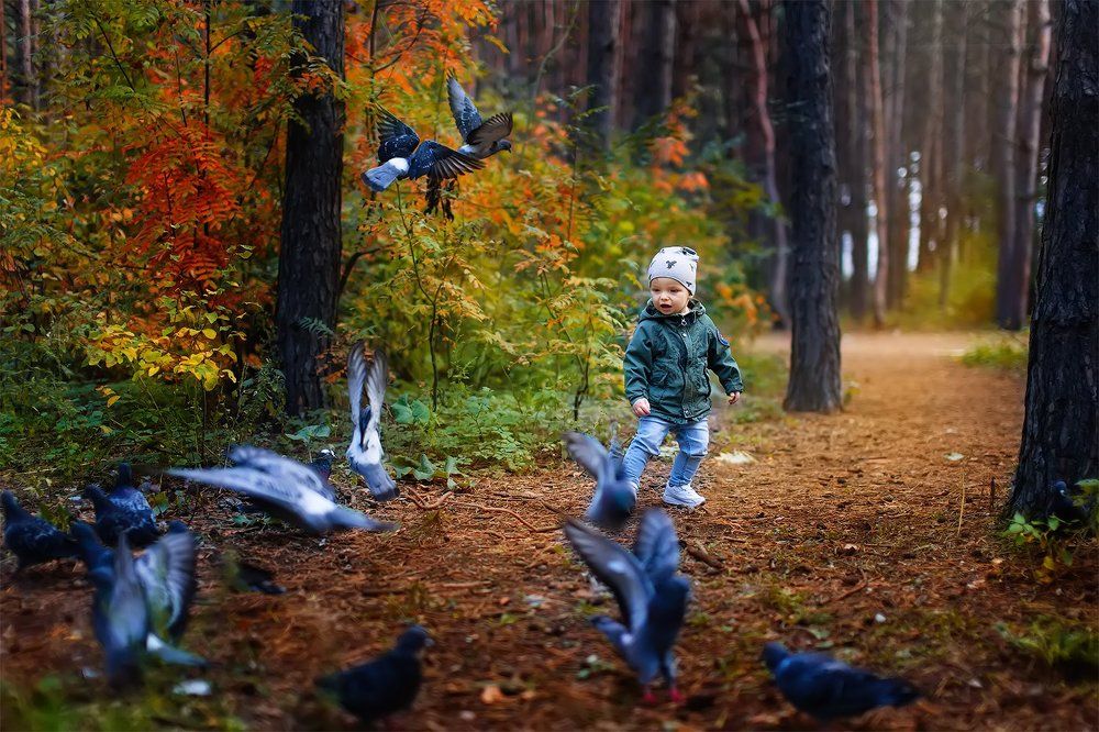 С голубями на прогулке