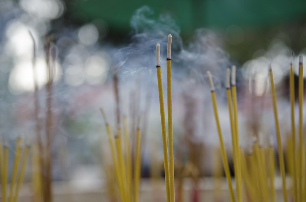 Buddhist incense smoke in a temple