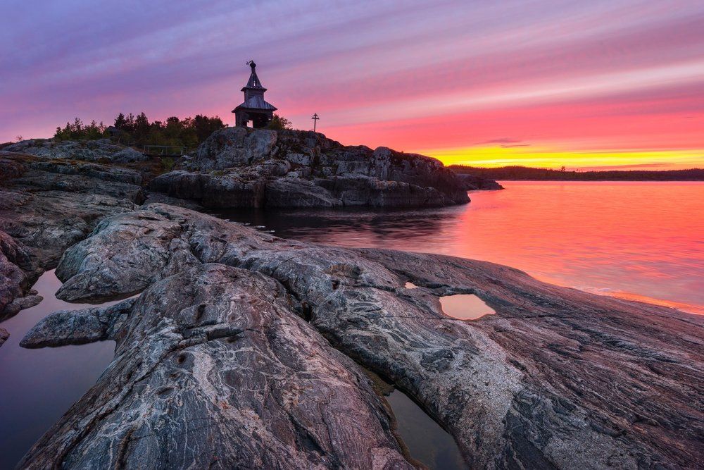 Sunset on Ladoga Lake.