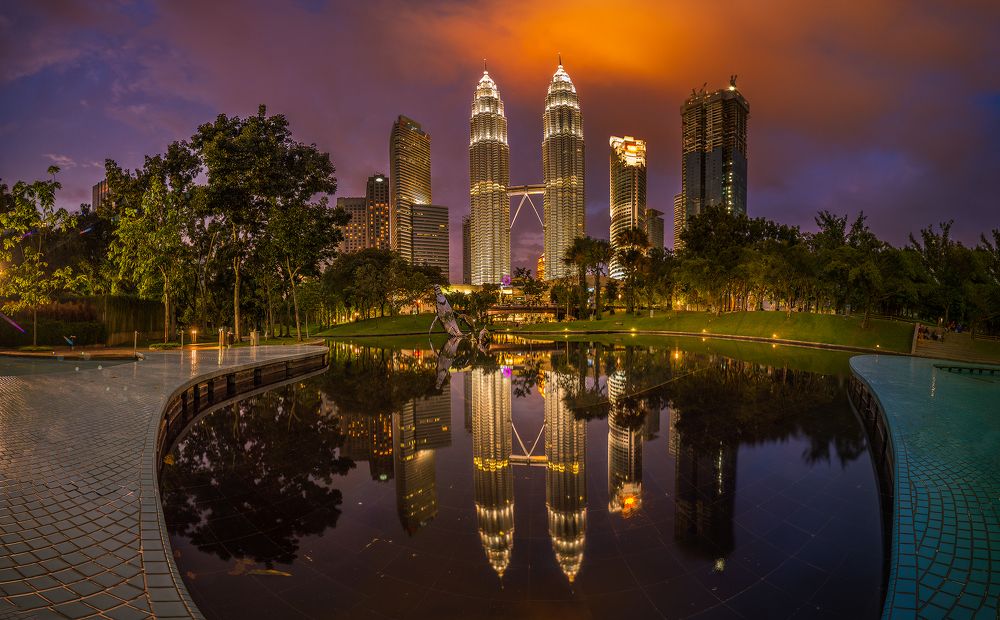 Panorama  Of Twin Towers