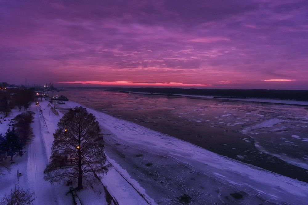 Sunset over Danube River