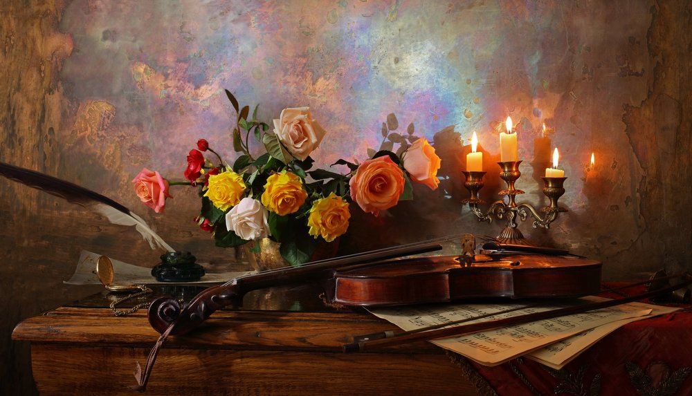 Натюрморт со скрипкой и цветами
