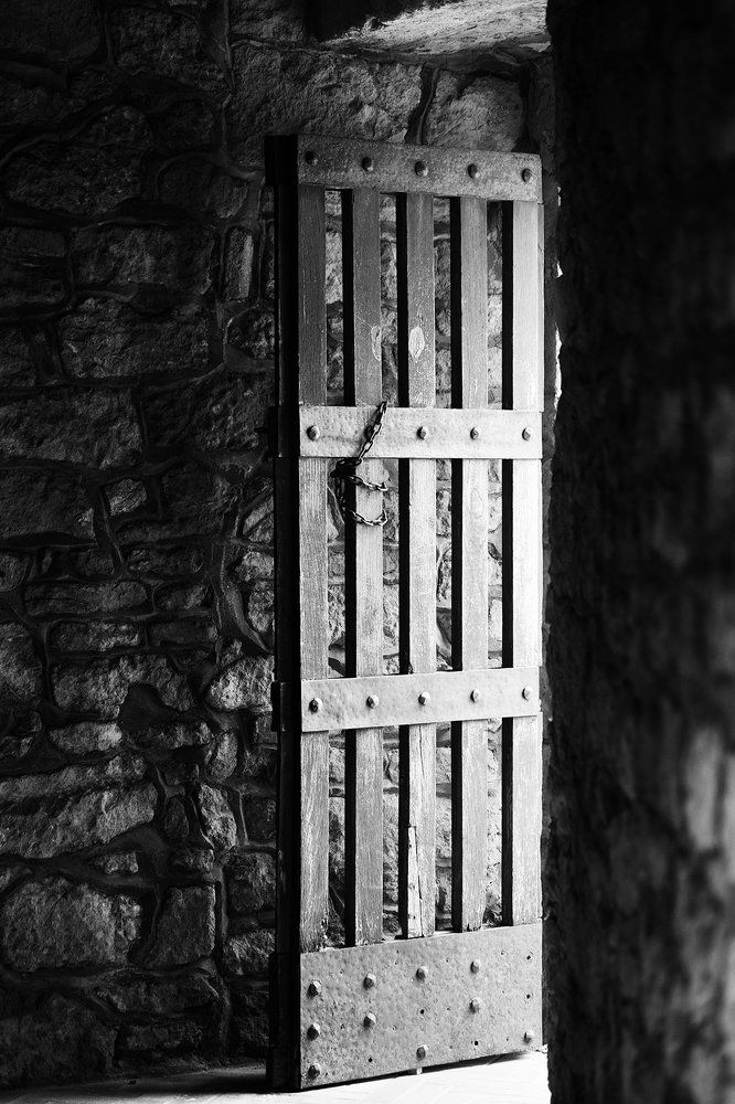 Old wooden door in the tower.