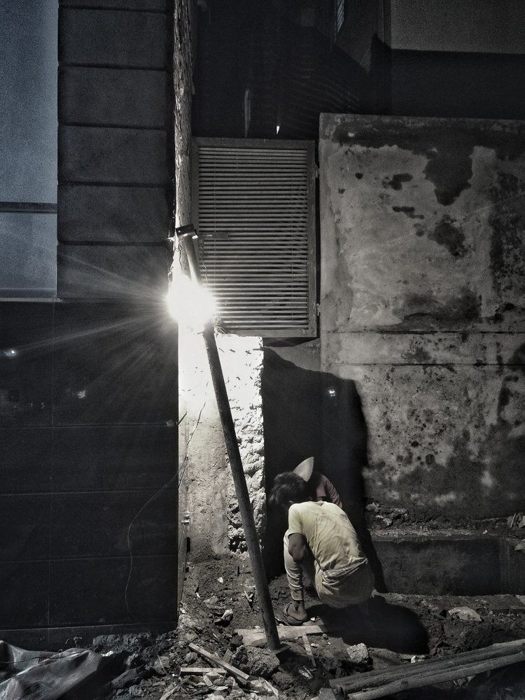 children working overtime at night