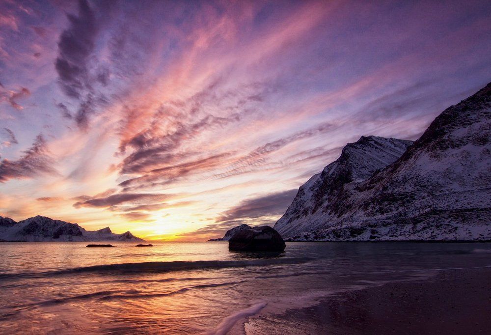 Закат на пляже.