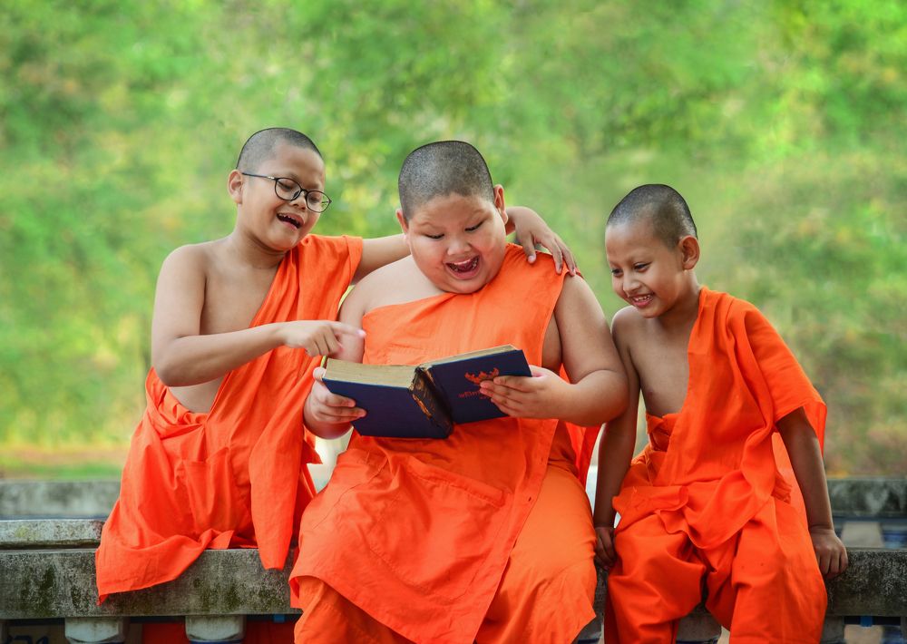 Novice monk reading book.