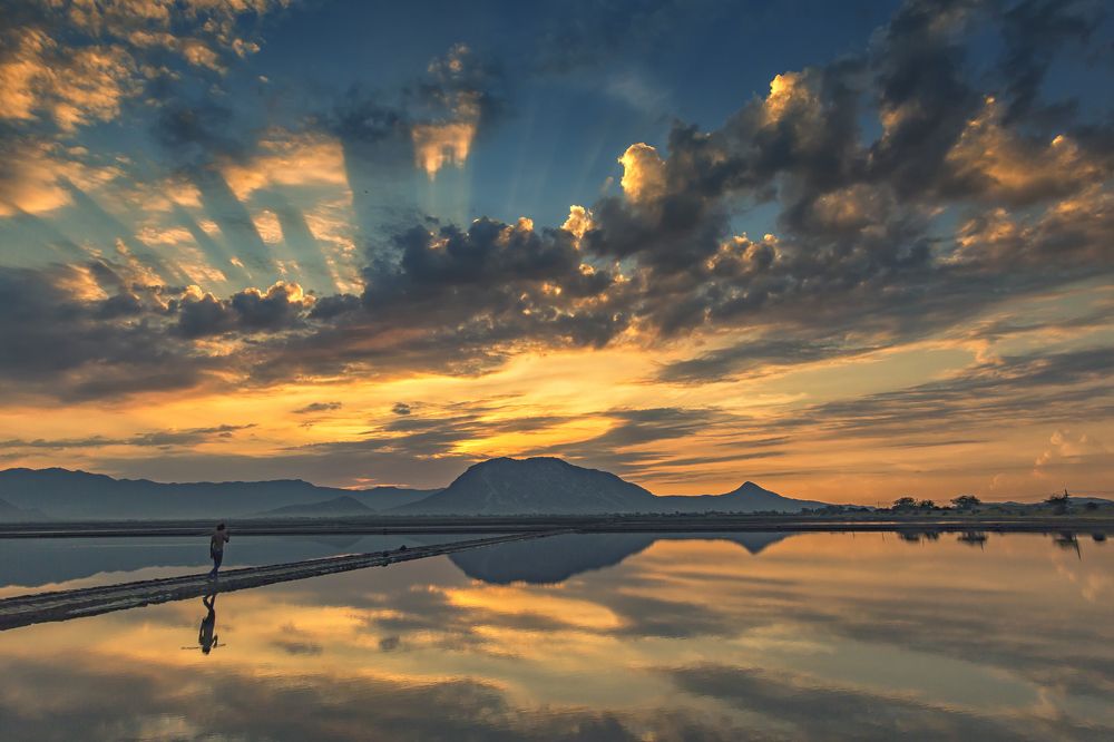 Dawn salt field Phuong Cuu, Phan Rang, Ninh Thuan, Vietnam