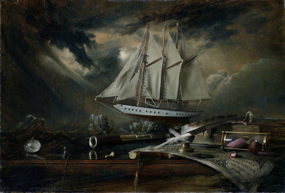 Натюрморт с парусным кораблем