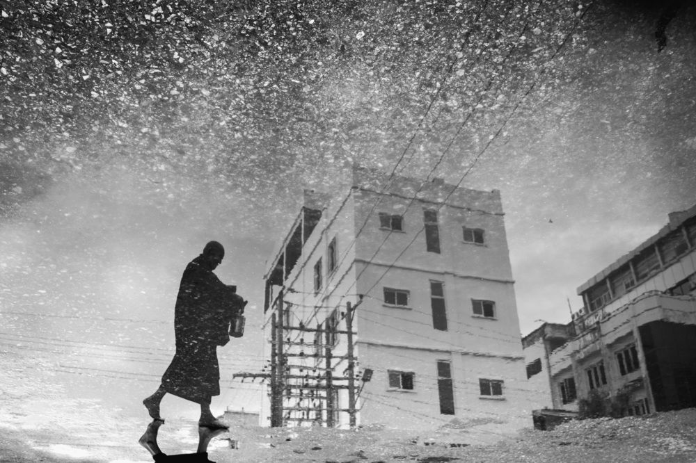 Starry morning with monk