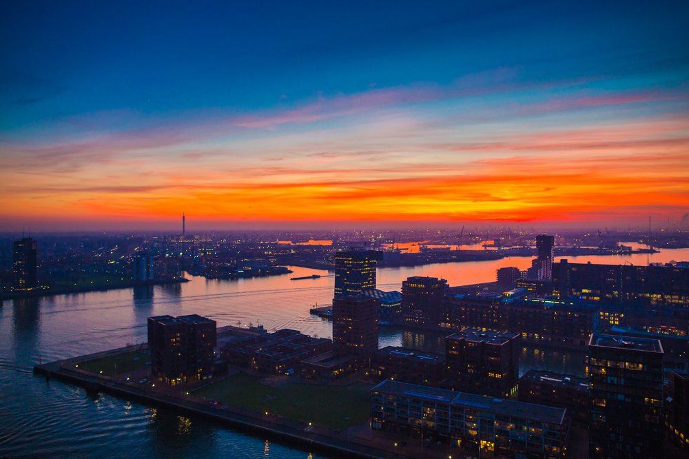 Port Rotterdam. Sunset.