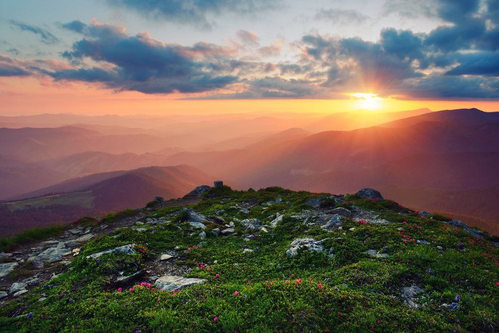 Beautiful sunset in Carpathian mountains