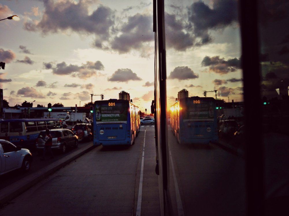 Sunset versus city bus