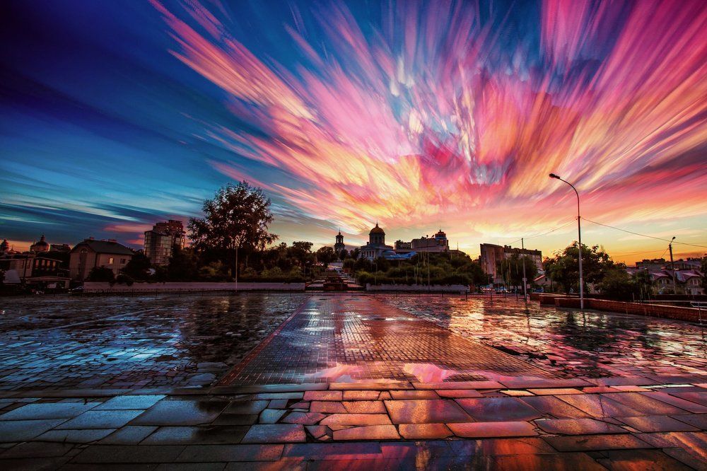 Акварель закатного солнца