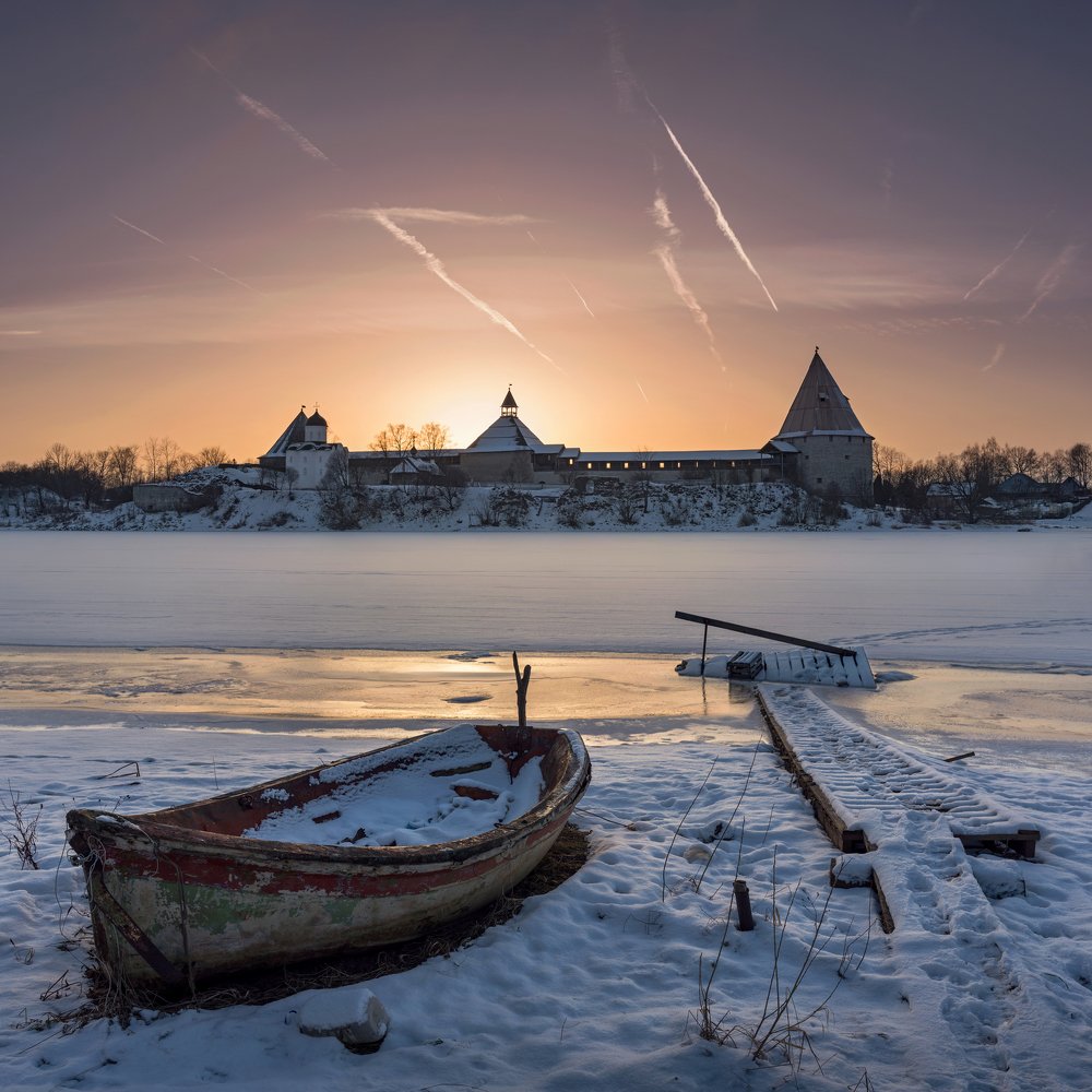 Зимний закат на Волхове