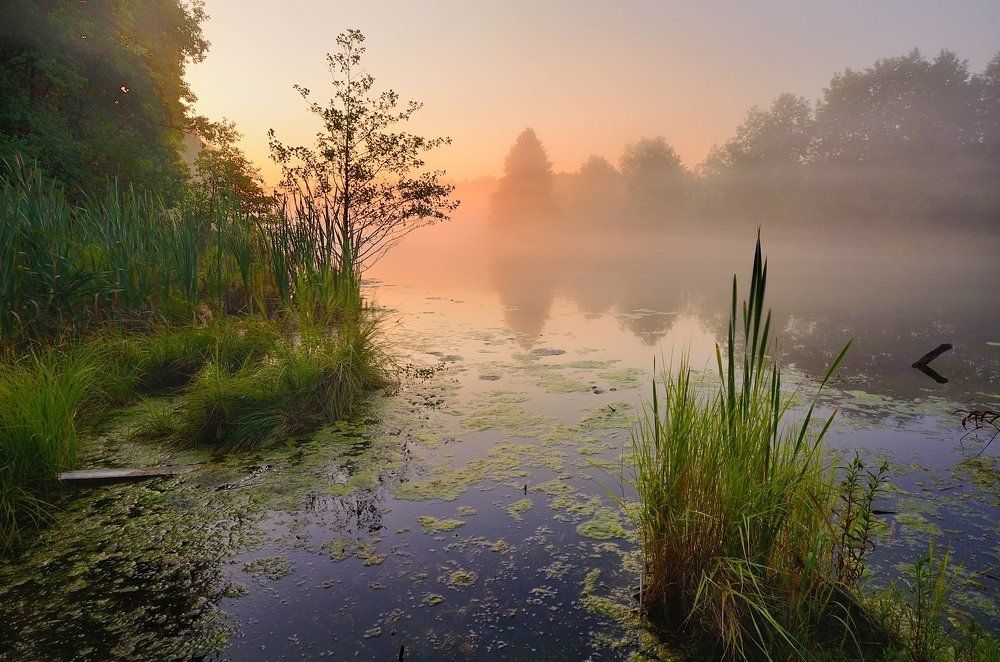 Рассвет на голубом озере
