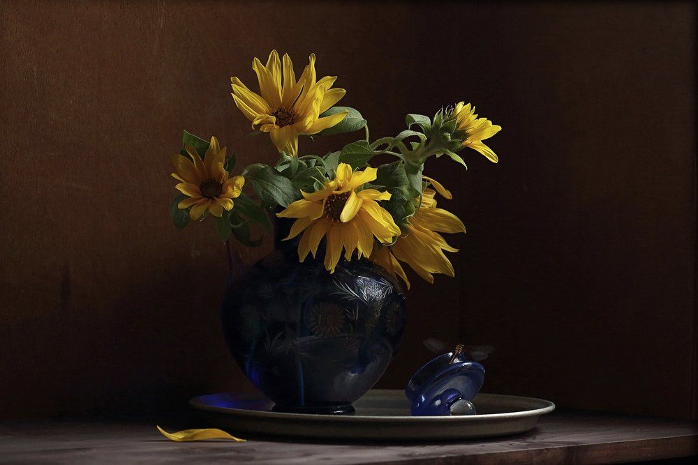 подсолнухи и стрекоза