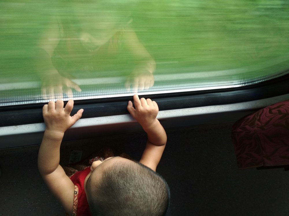 dreaming on train window