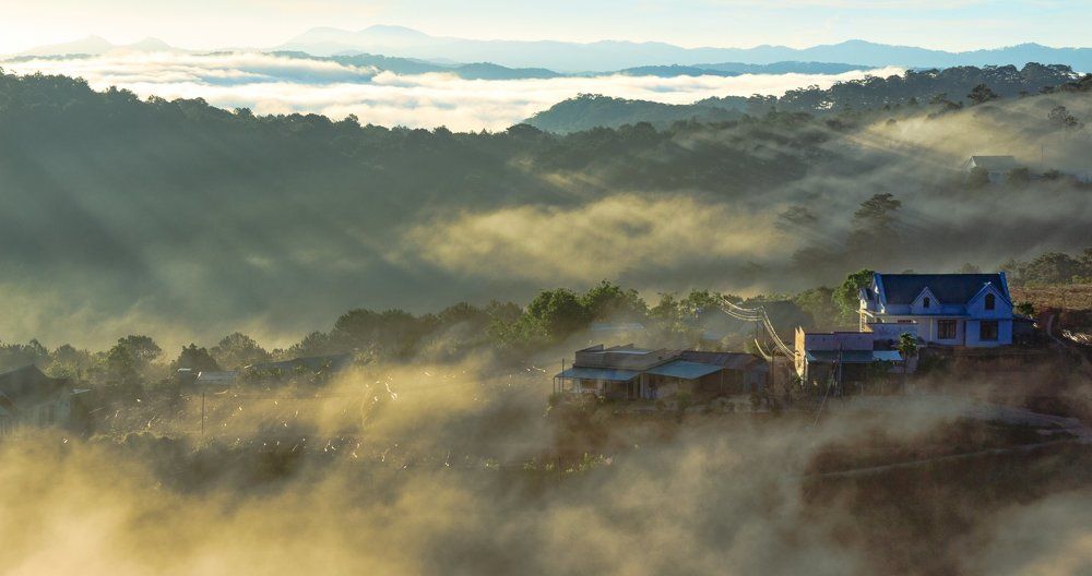 Da Lat city in fog and rays