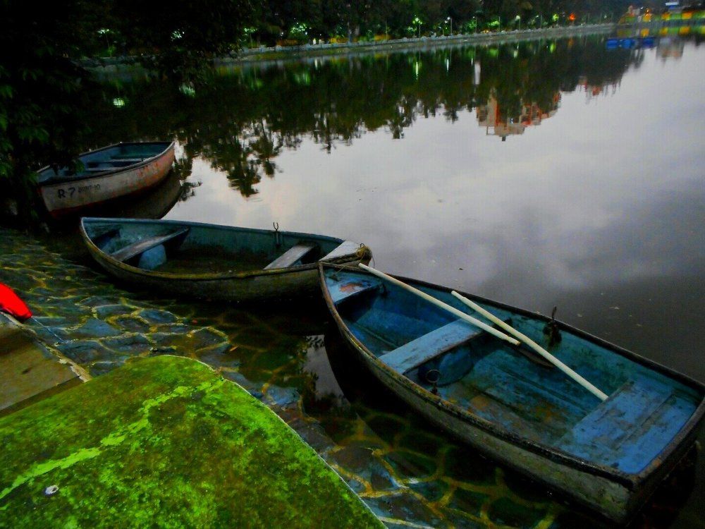 Urban evening by the lake