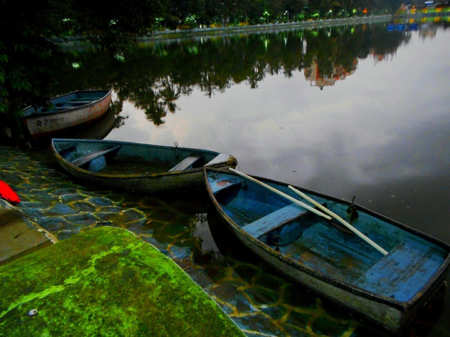Urban evening by the lake
