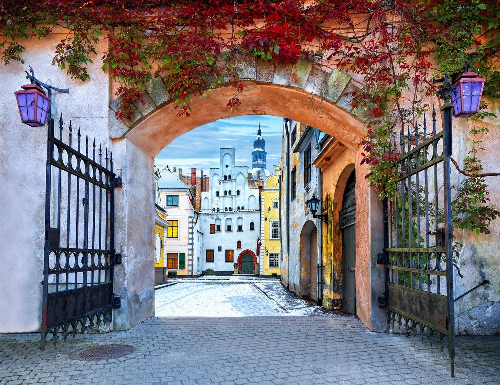 Winter is soon, medieval architecture in old European town