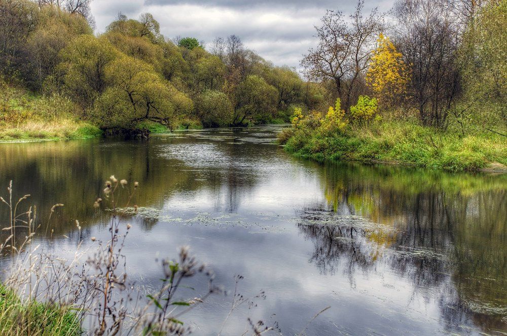 Сонная река. Хмурый день.
