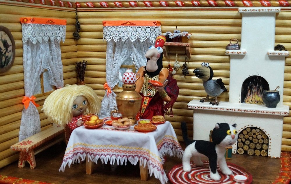 Баба Яга и Кузя за самоваром