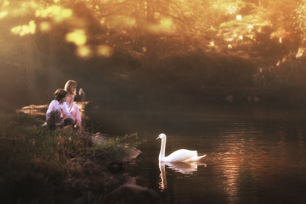 Дети и лебедь