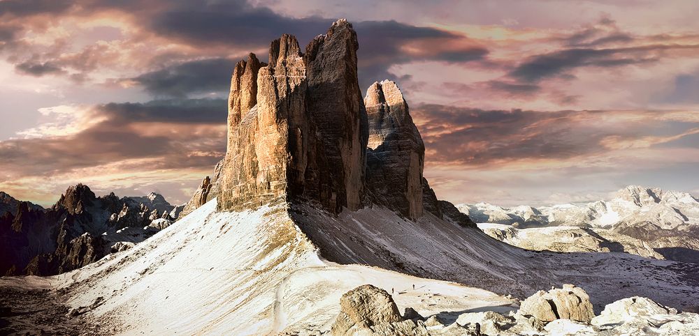 Three peaks and small two men