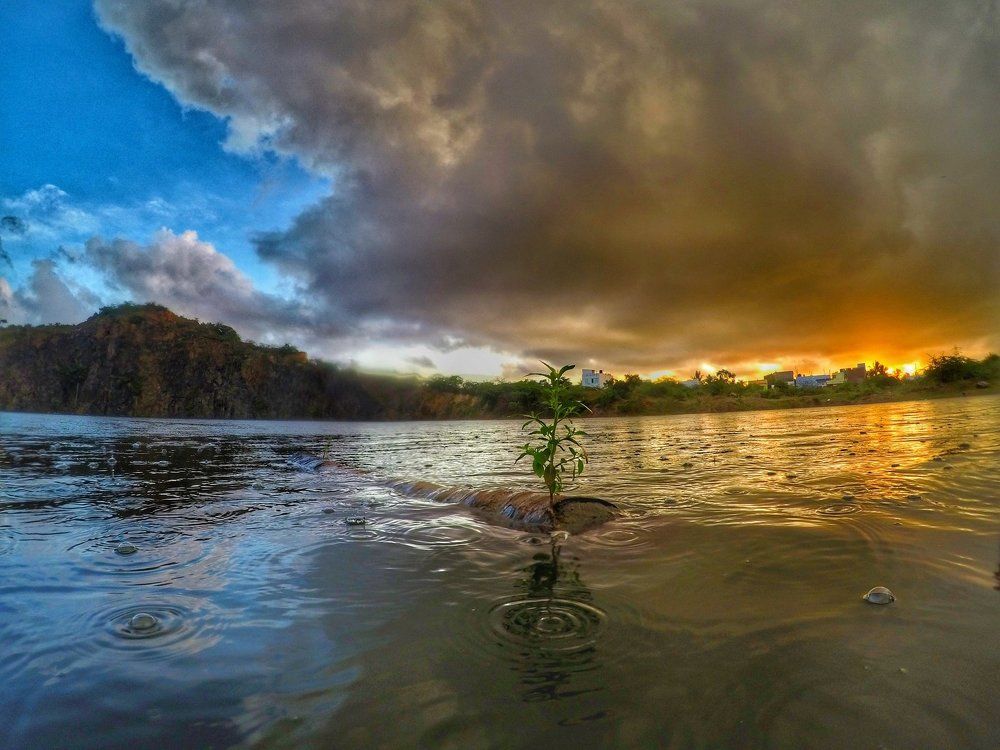 Sun rise at rainy day