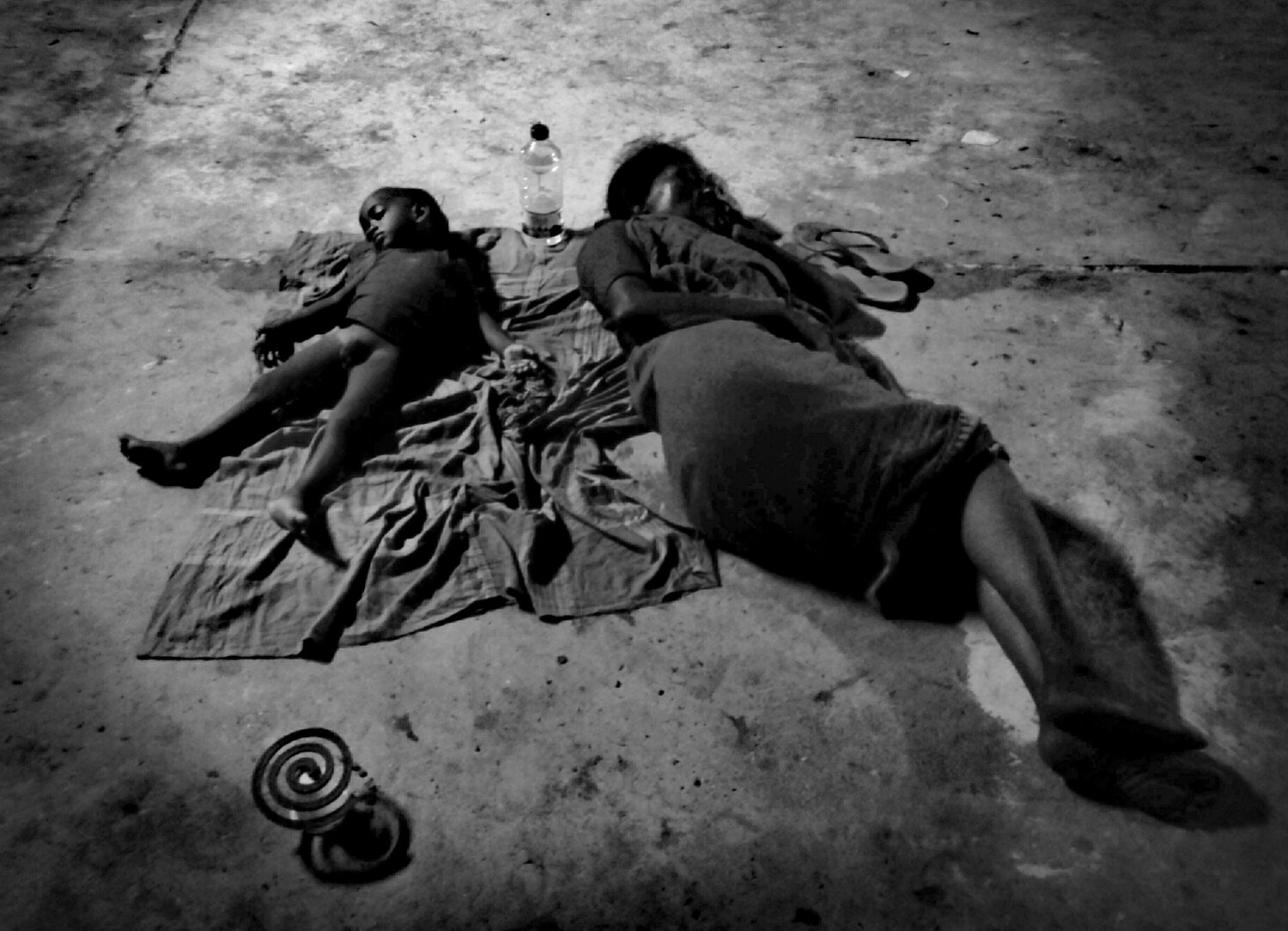 Mother and son lost in sleeping world