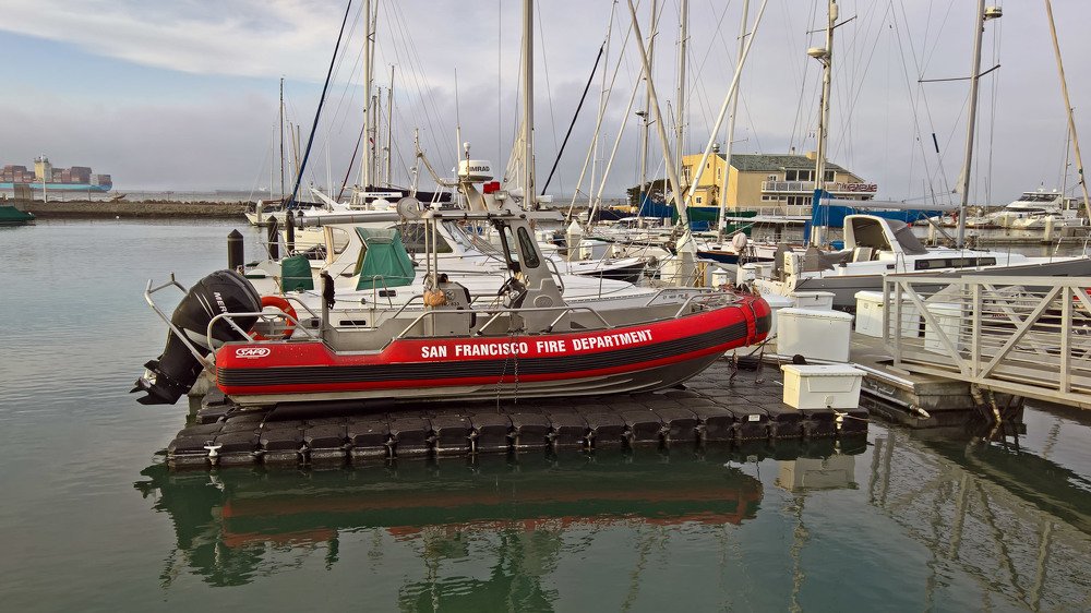 Fire Department boat in San Francisco bay marina