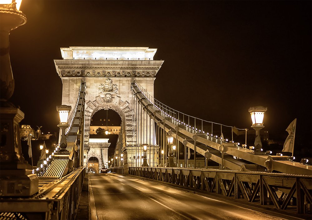 Цепной мост ночью