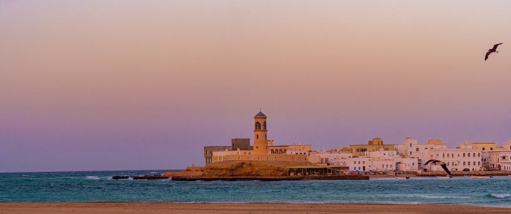 The beautiful sunset in town Sur, Oman.