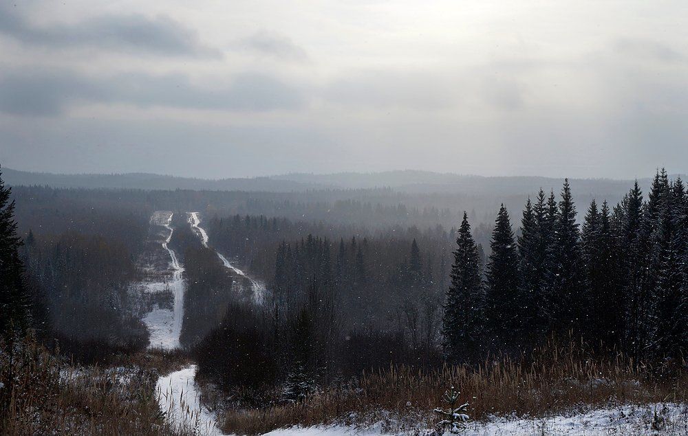 Хмурым зимним днем.