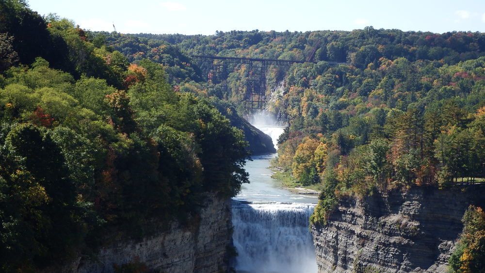 Waterfall  over train trestle