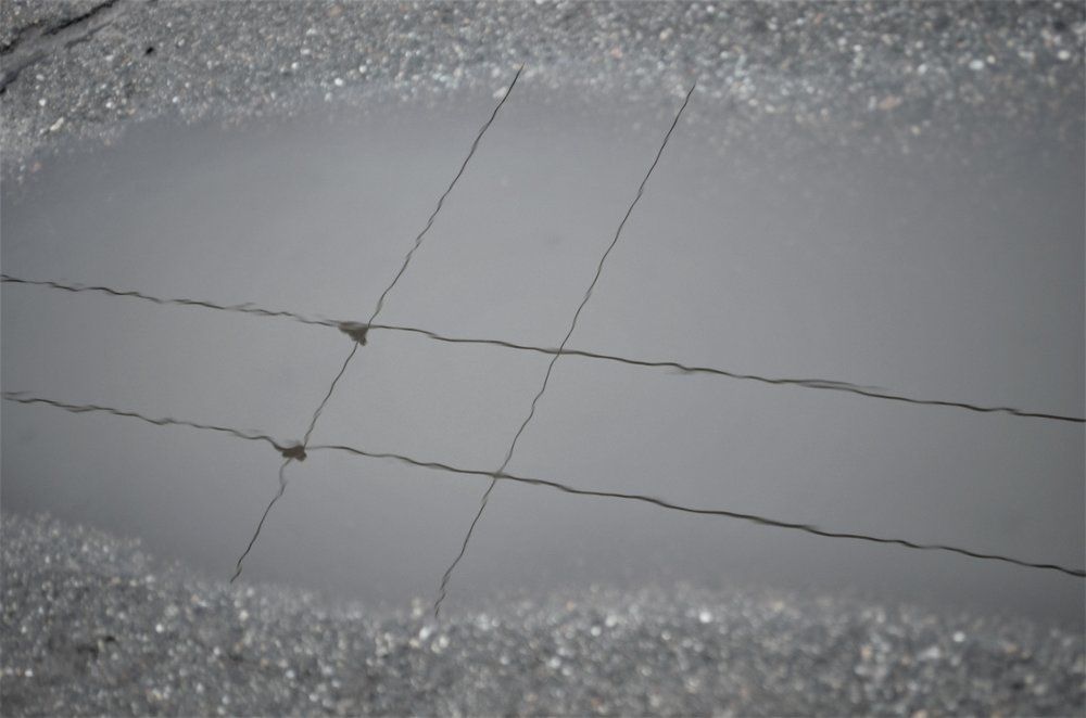 Trolleybus wires in a puddle