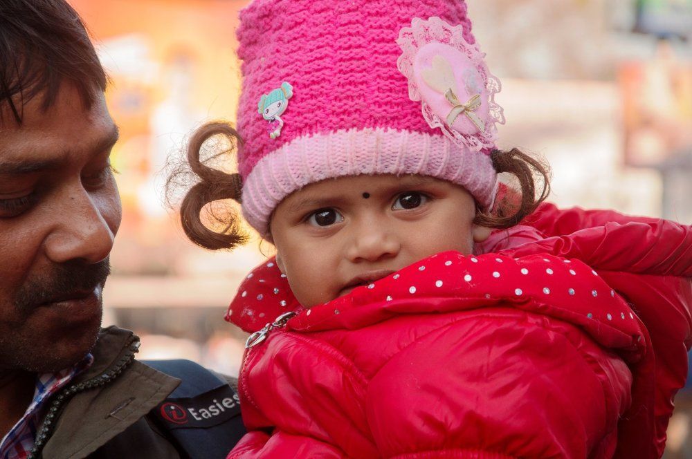 WINTER -- COZY IN MY PAPA'S (FATHER) ARMS.