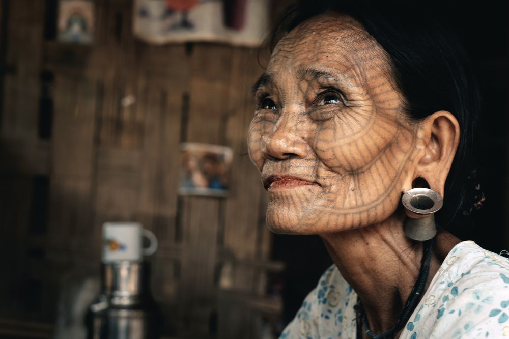 Tattooed woman of Chin Tribe Villages, Myanmar