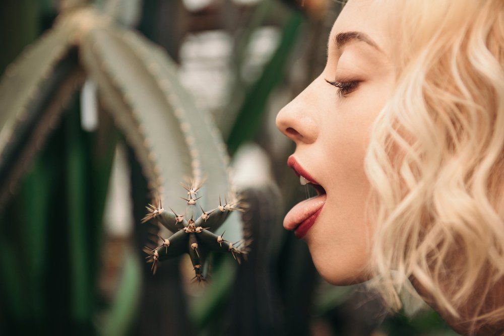Blonde with cactus
