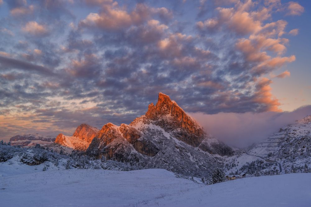 The first snow in the Dolomites.