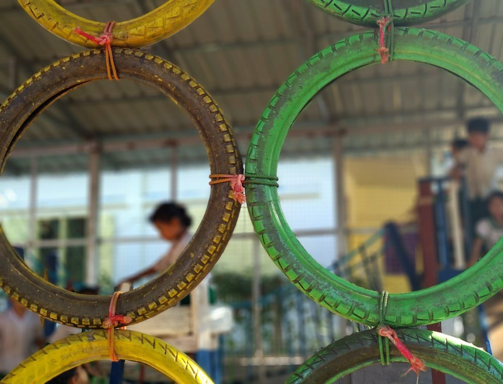 Playing Children. (Into the wheels)