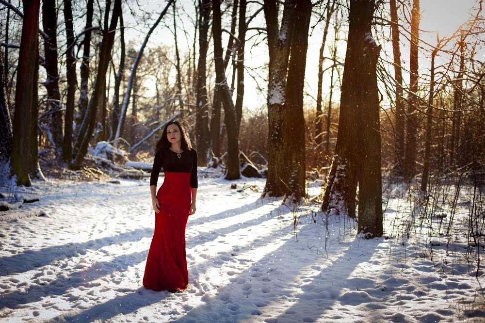 Зимняя красавица в лучах солнца