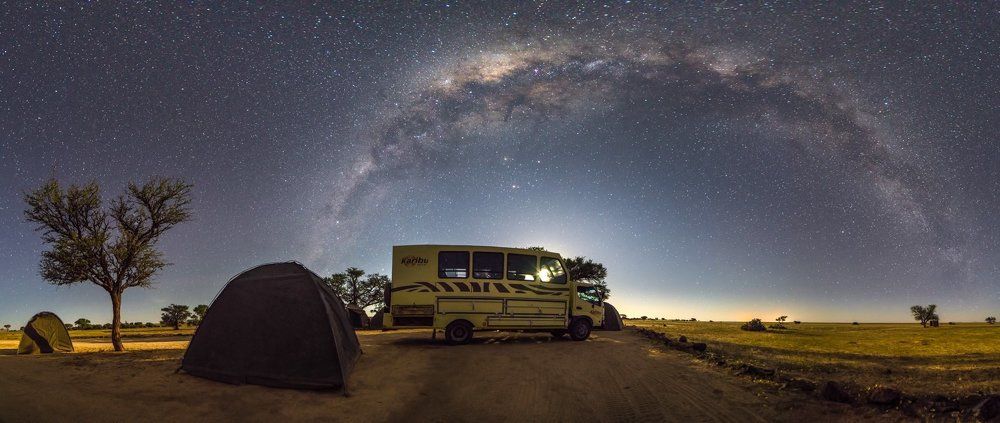 Milky Way and moonlight in the campsite