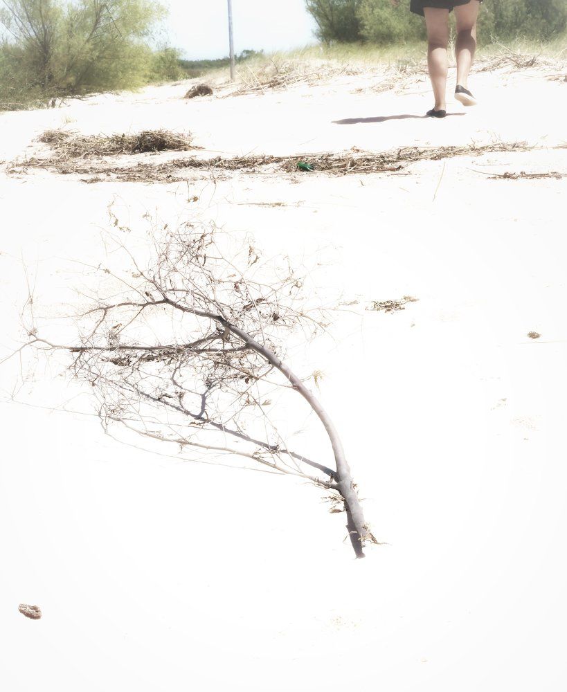 Walking in the sun and white sand