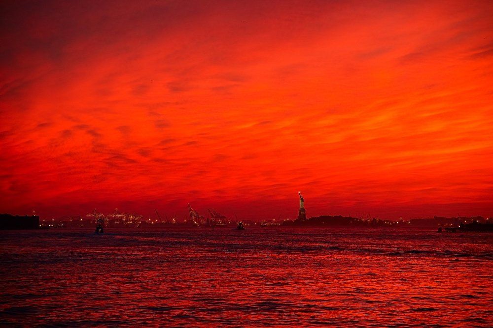 Sunset on the statue of Liberty