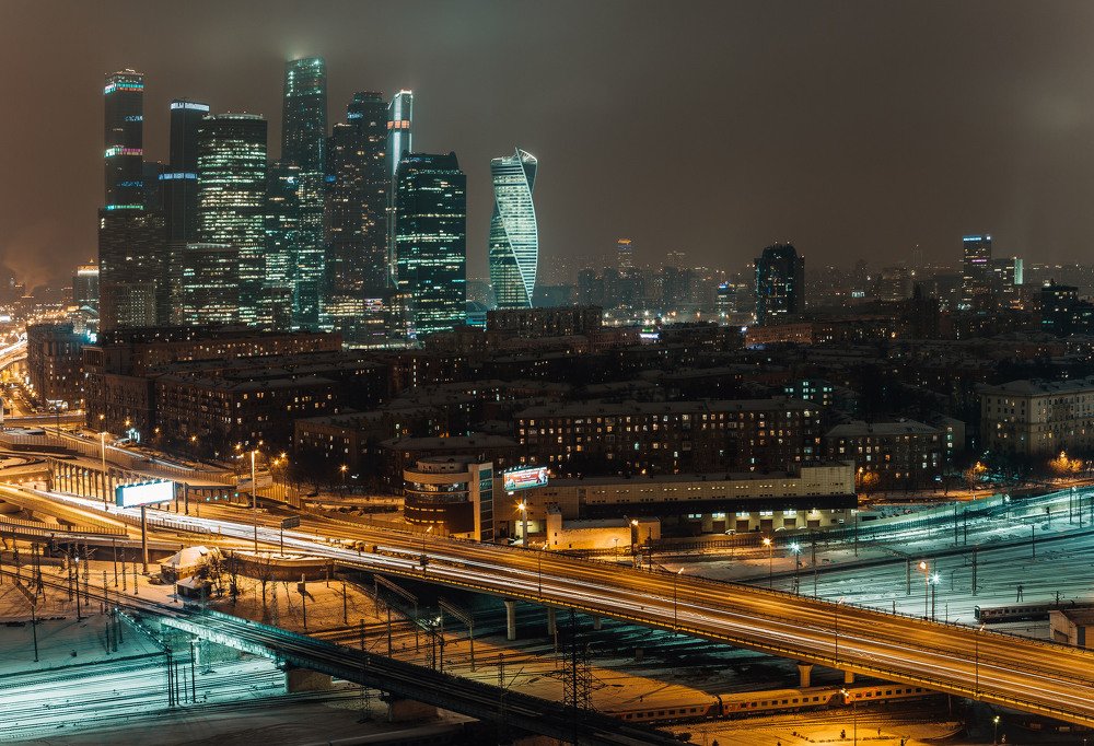 Ночной вид на Moscow City
