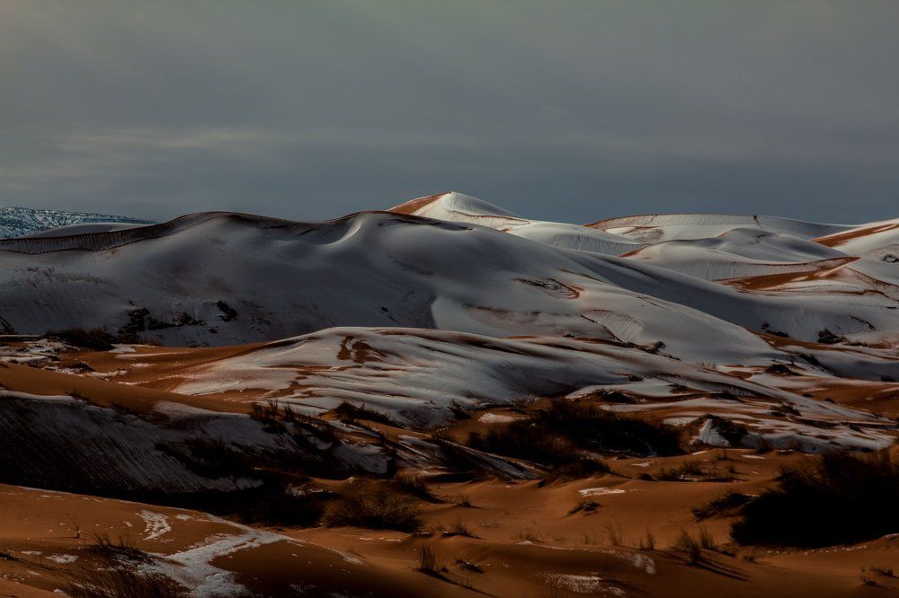 Snow has covered the Sahara Desert in Ain Sefra, Algeria
