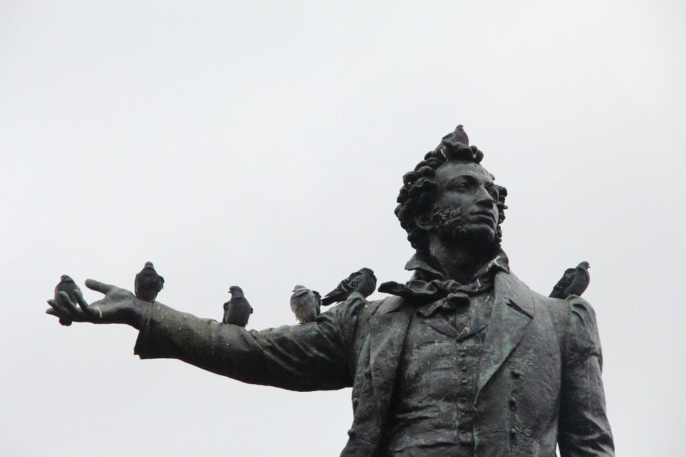 на фоне Пушкина