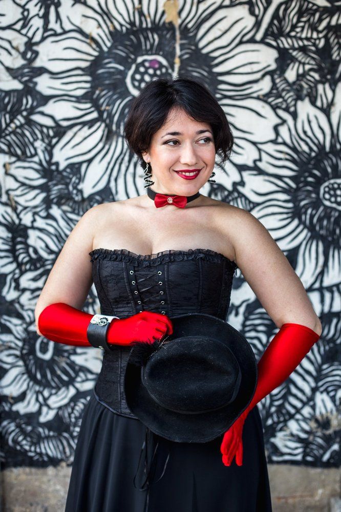 Lady in black and red